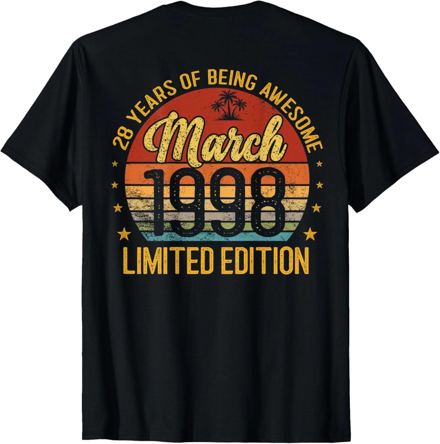 (ON Back) Retro Vintage March 1998 28-Year-Old 28th Birthday T-Shirt XL