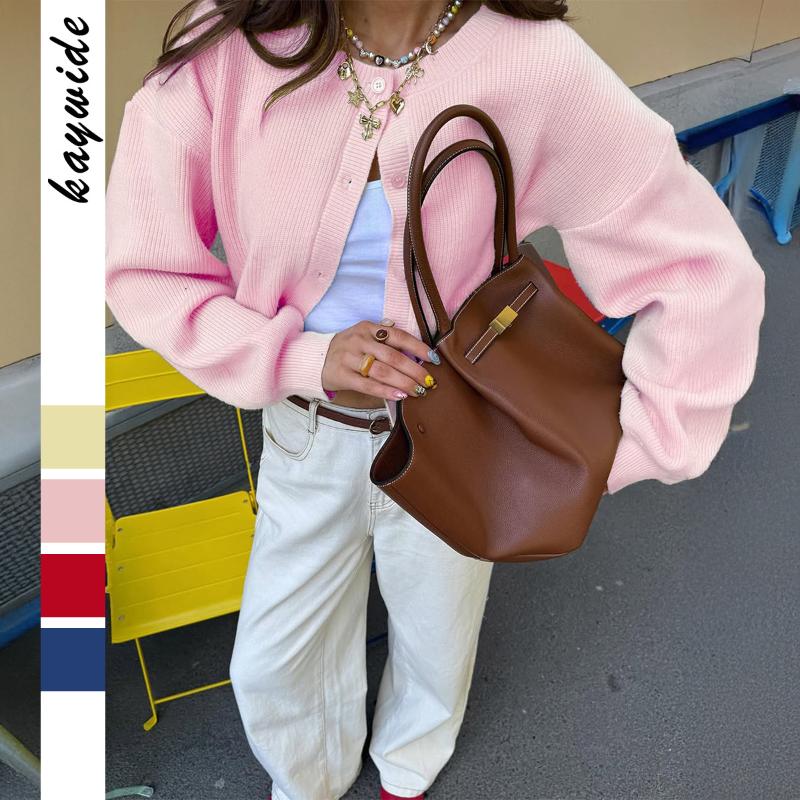 Simple Holiday Buttoned Woolen Long-sleeved Jacket Sweater for Women 2025 Autumn Winter