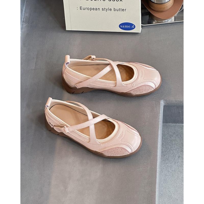 Leather cross-strap ballet women's spring and autumn new shallow mouth single shoes casual sports Mary Jane shoes