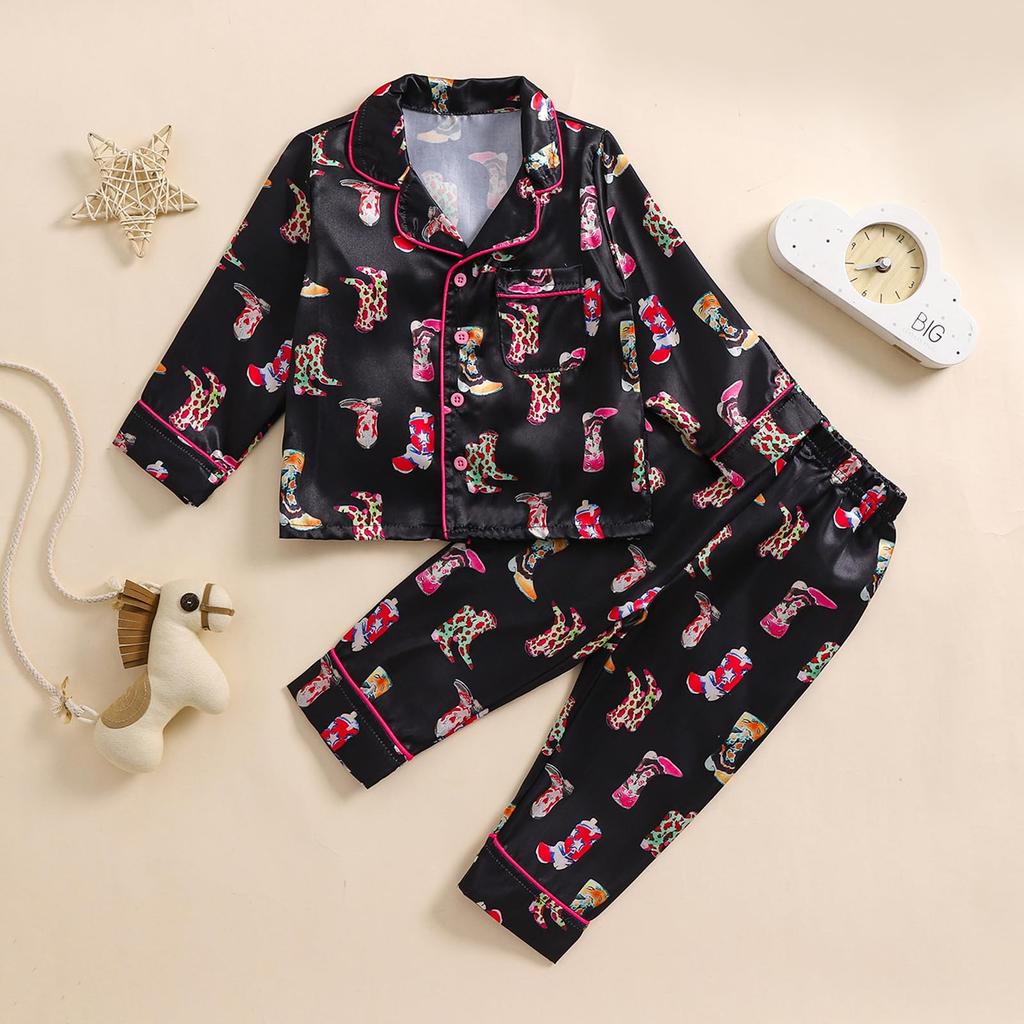 Boys' And Girls' Long Sleeved Pajama Cardigan Set, Casual Home Clothes Two Piece Set