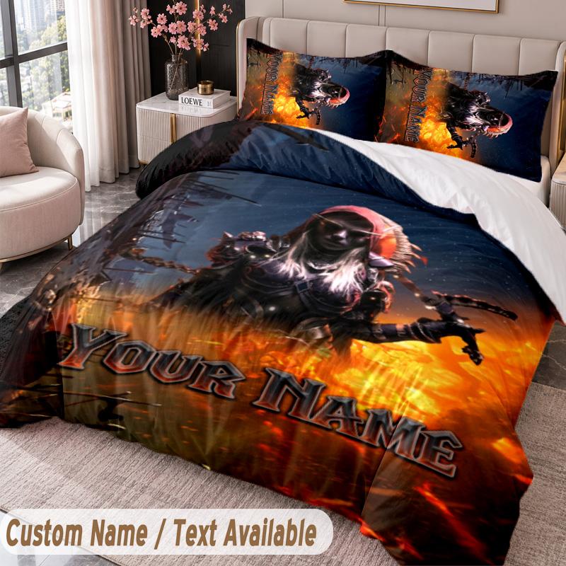 Custom Name Text 3Pcs Bedding Set World of Warcraft Duvet Cover And Two Pillowcases