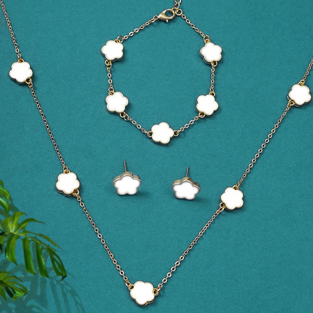4pcs Women Zircon Set, Fashion and Simple Flower Necklace, Bracelet, Earring Zircon Set, Suitable for Daily Wear, Gifts for Fr