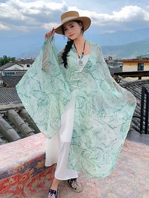 Neuer Sommer Elegantes Strand Damen Seidenschal Urlaubs Wickeltuch Schal Boho Druck Dame Sonnenschutz Bandana Langer Hijab Schal Pareo Mujer