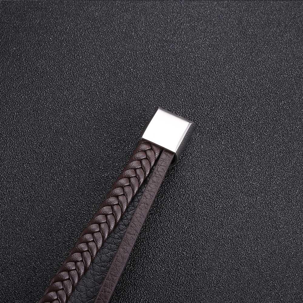 Men's Trendy Stainless Steel Multilayer Leather Magnetic Buckle Bracelet