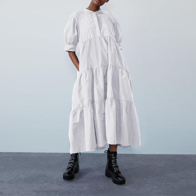 Plus Size Women's Summer Bohemian Vest Dress Vintage Bubble Sleeve Loose Long Casual Dresses