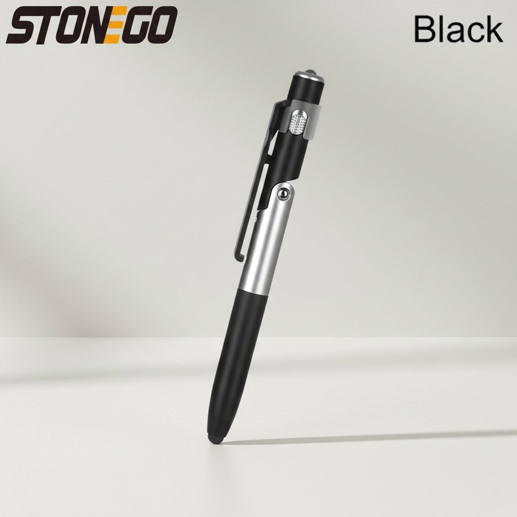 

Multifunction 4 in 1 Foldable Ballpoint Pen Stylus with Flashlight and Phone Stand for Tablet Cellphone чорний