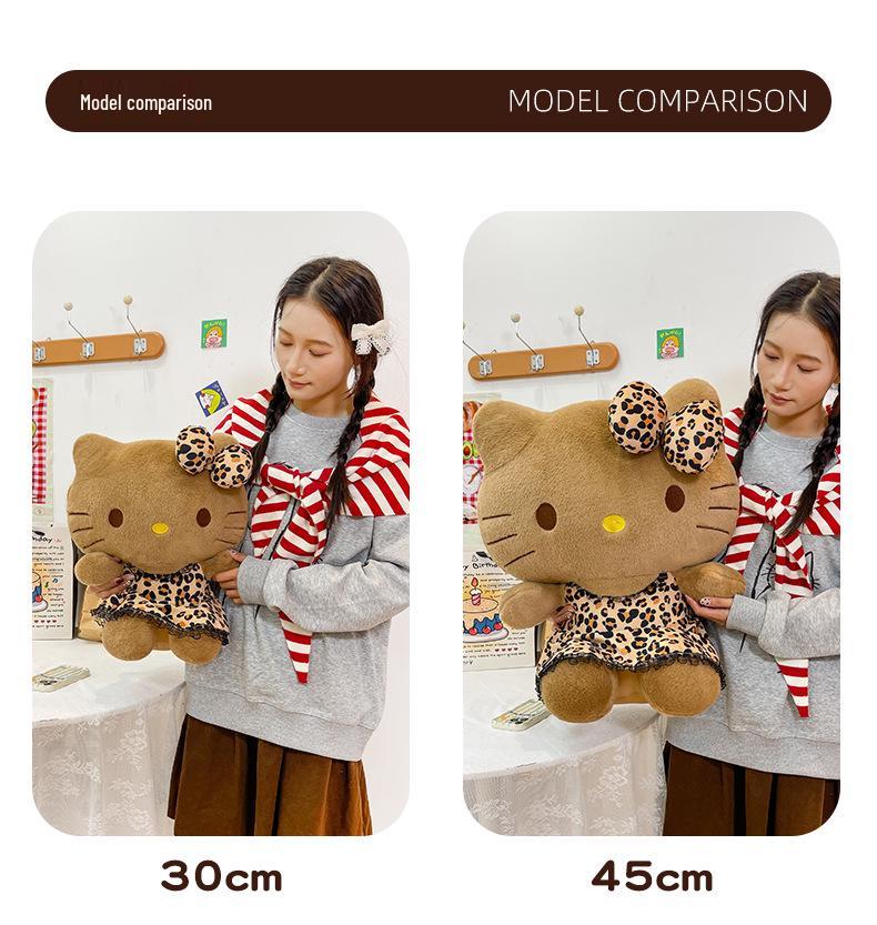 Large Black Leopard Print Hello Kitty Plush Pillow Doll