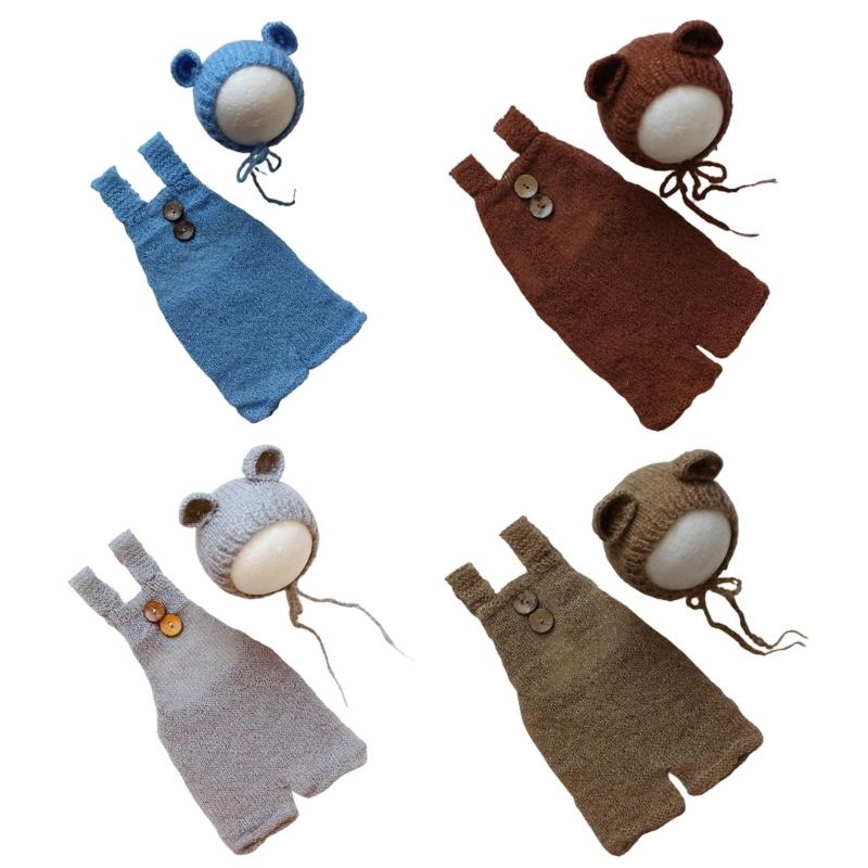 Recuzită Fotografie Bebeluș Pălărie Urs Costum Nou-născuți Recuzită Foto Căciulă Ședință Foto Bebeluș Costum Foto Bebelanș Jumpsuit Croșetat