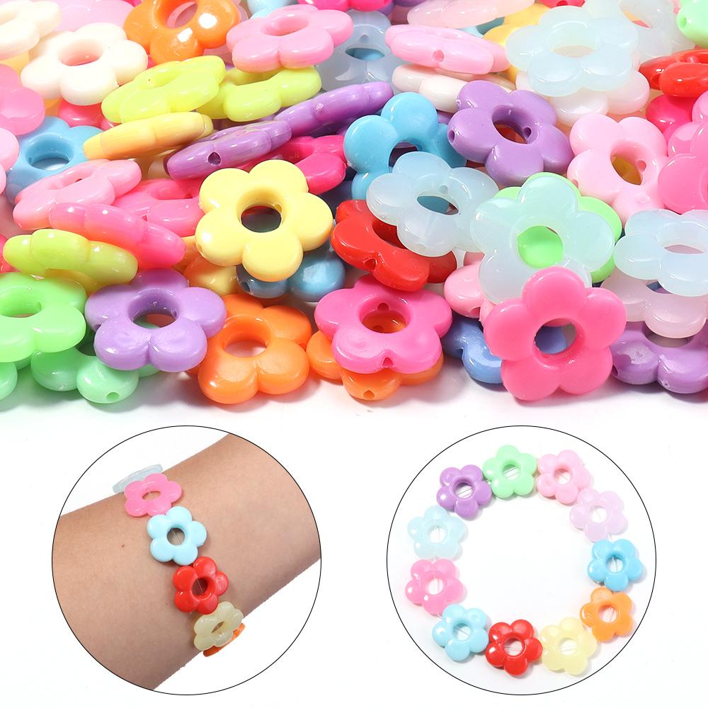 50pcs 19mm Multicolor Flower Beads Plastic Plum Blossom Big Hole Loose Beads For DIY Jewelry Making Necklace Bracelets Findings