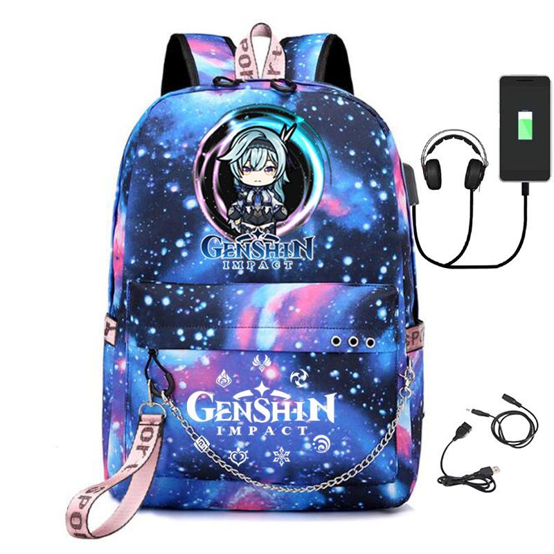Printed Iron Chain Usbgenshinimpact Yuanshen Backpack Leisure Middle School Student Travel School Bag