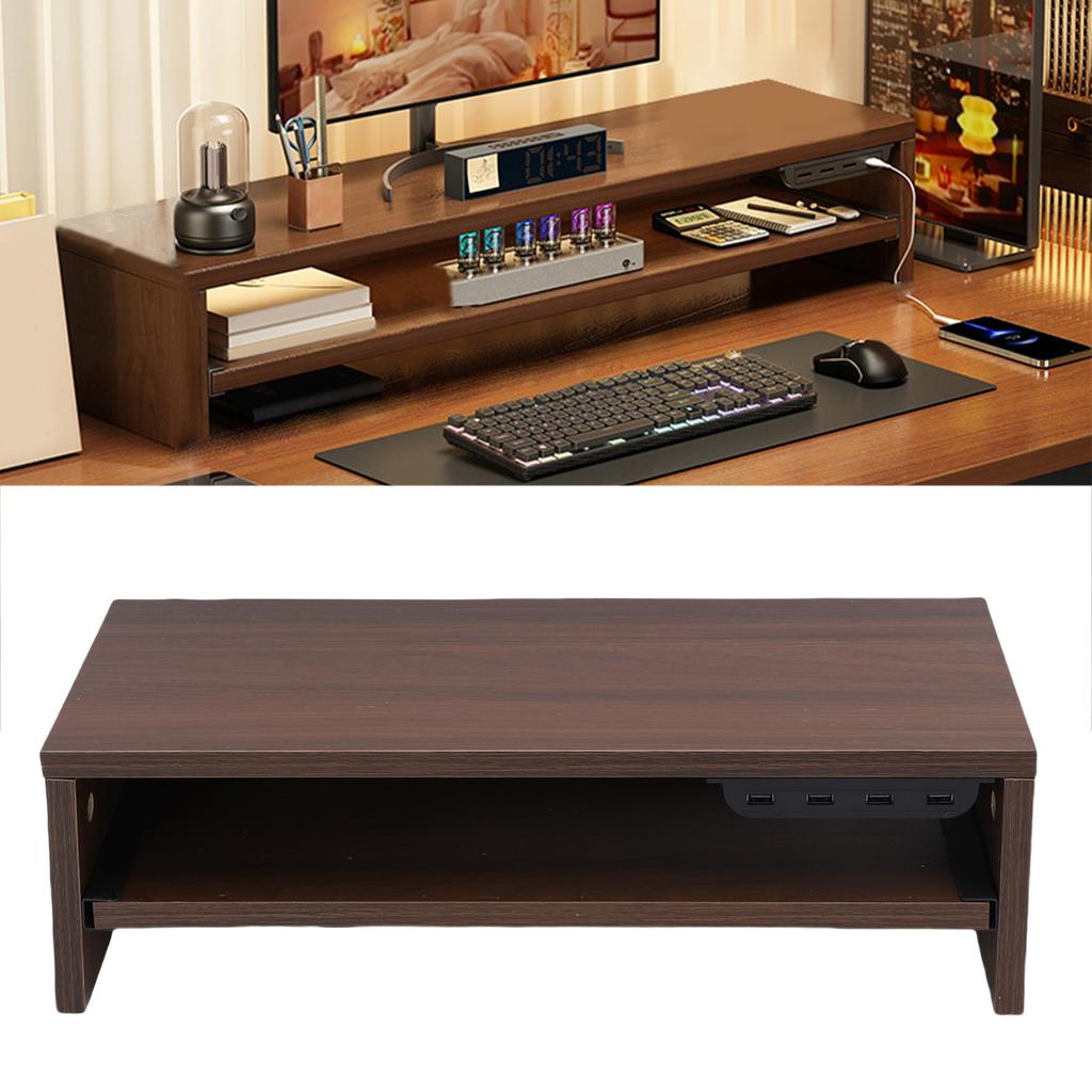 Desktop Display Riser with Drawer AC Outlets and USB Port Hub Mobile Phone Charging Laptop Screen Support Stand
