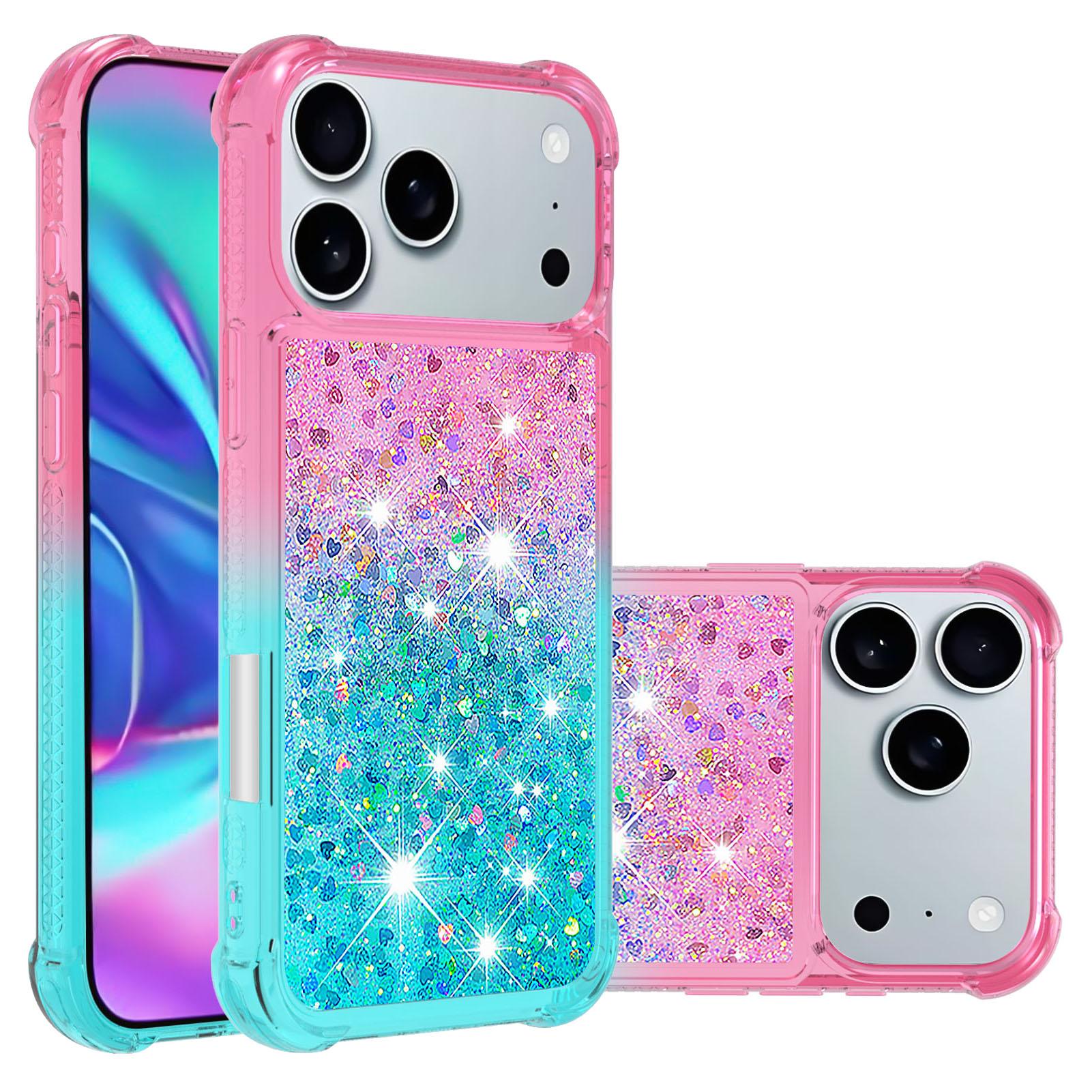 

For iPhone 17 Pro Max TPU Case Gradient Quicksand Phone Back Cover Pink+Sky Blue