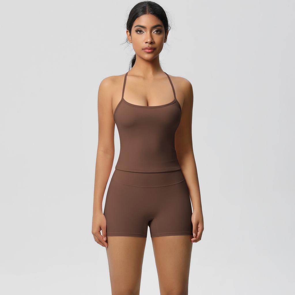 New Solid Color Strap Back Sports Bra Set With High Waist, Hip Lifting, Running, Fitness, Yoga Clothing Set For Women