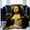 Interesting Mona Lisa and Cat Pattern Flannel Printed Blanket Suitable for All Seasons for Living Room Office Sofa and Travel
