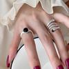 BF CLUB Silver Color Rings for Women Fashion Geometric Handmade Irregular Black Stone Ring Party Christmas Gift