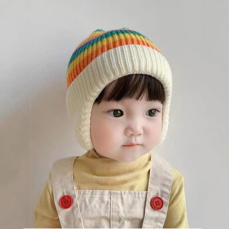 Autumn and winter children's hats, girls' pullovers, knitted hats, colored wool hats, boys' and babies' warm ear hats, tide