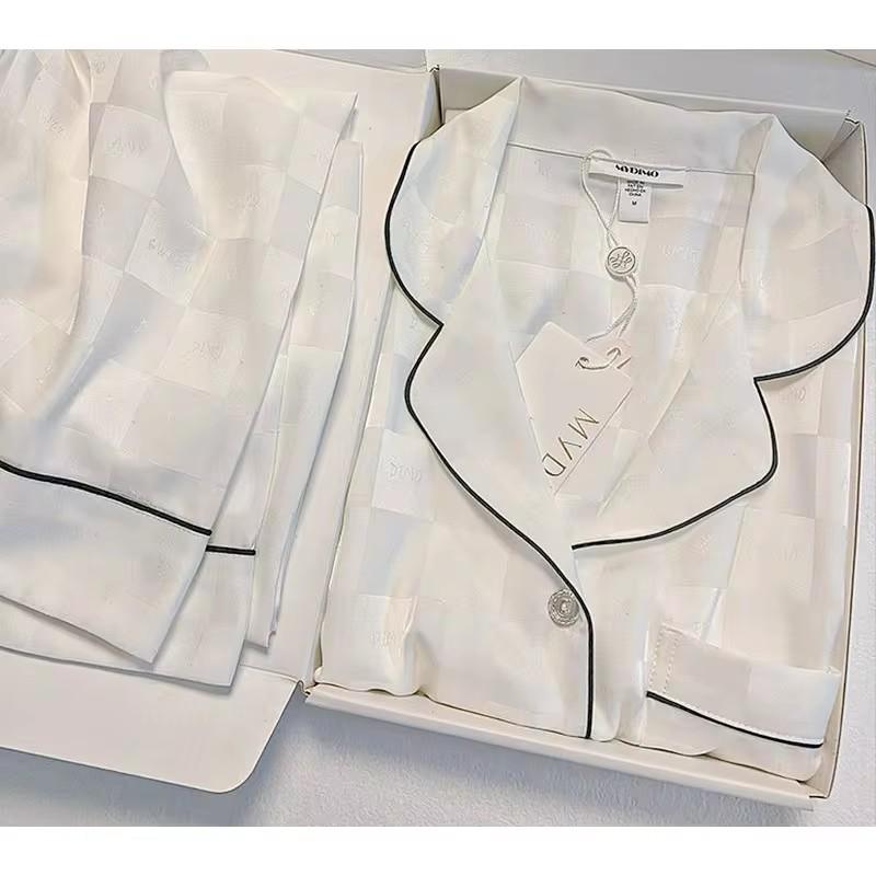 High Quality Light Luxury Ice Silk Pajamas Women's Pajama Spring and Autumn Style Long Sleeve Home Set Nightwear