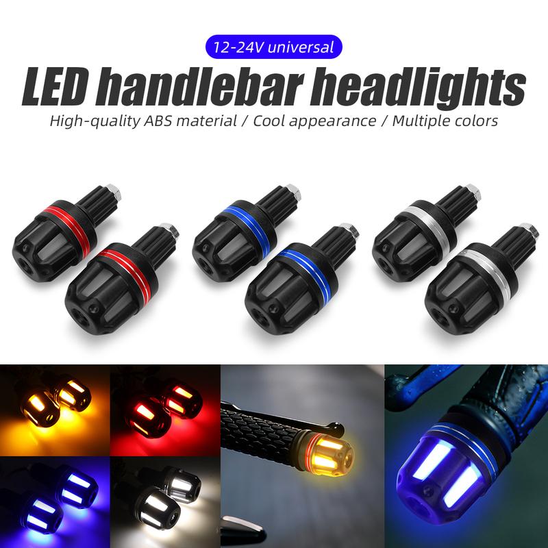 Motorcycle Handlebar LED Turn Signal Lights Led Handle Bar End Blinker Grip Signal Light Flashing Red Blue Silver 12-24V