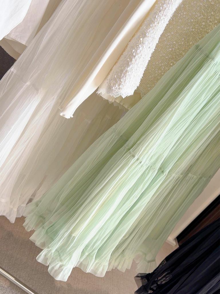 Women's 2026 Spring High-Waisted Ruffled A-Line Mesh Skirt
