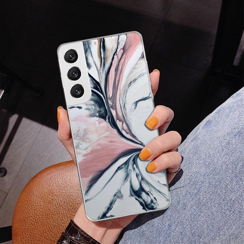 Fashion Gold Pink Geometric Marble Phone Case For Samsung Galaxy S24 S25 Edge S26 Ultra S23 S22 S21 Plus S20 FE + Personalized P
