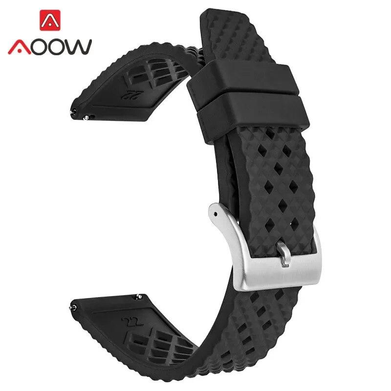 Fluorogumový řemínek FKM Pásek Rychloupínací Nerezová přezka Sportovní Vodotěsné Muži Ženy Vyměňte opasek k hodinkám 18/20/22/24 mm