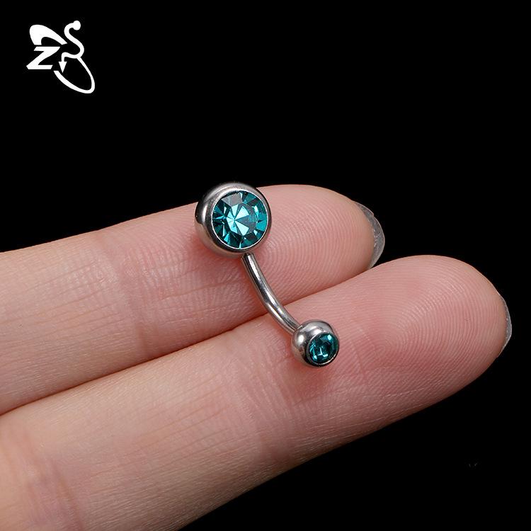 Cross-Border Titanium Steel Zircon Belly Button Ring Set with Double-Headed Design