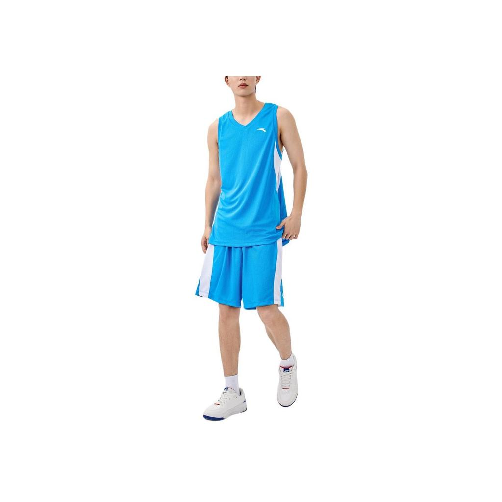 Anta Basketball Series Round Neck Quick-Dry Breathable Loose Color Block Thin Shorts Casual Sports Set Men Sets Royal-Blue Pure-White 152451212-5