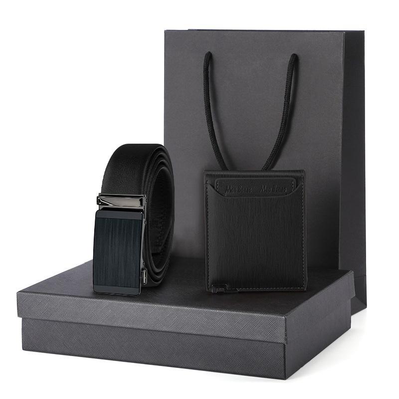 [Двухслойная коровья кожа] Мужской кожаный кошелек-ремень в корейском стиле подарочный набор подарочная коробка мужской бизнес-бренд ремень 125cm