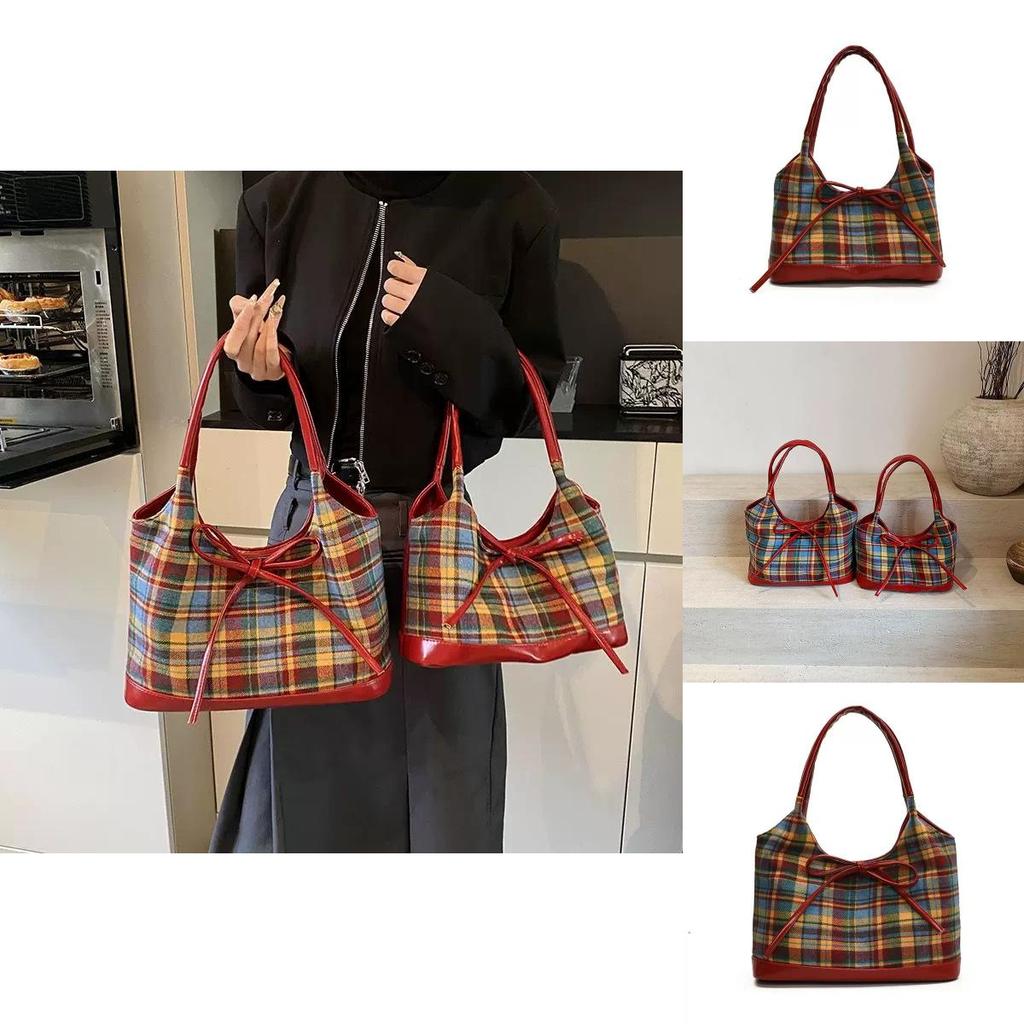 Fashion Butterfly Bow Decoration Checkered Pattern Women Shoulder Bag For Daily Casual Women
