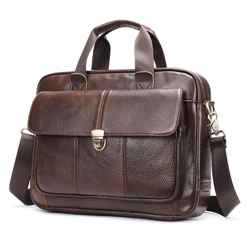 New Men's Briefcase Casual Vintage Genuine Leather Handbag Large-Capacity Business Laptop Bag Crossbody Bag
