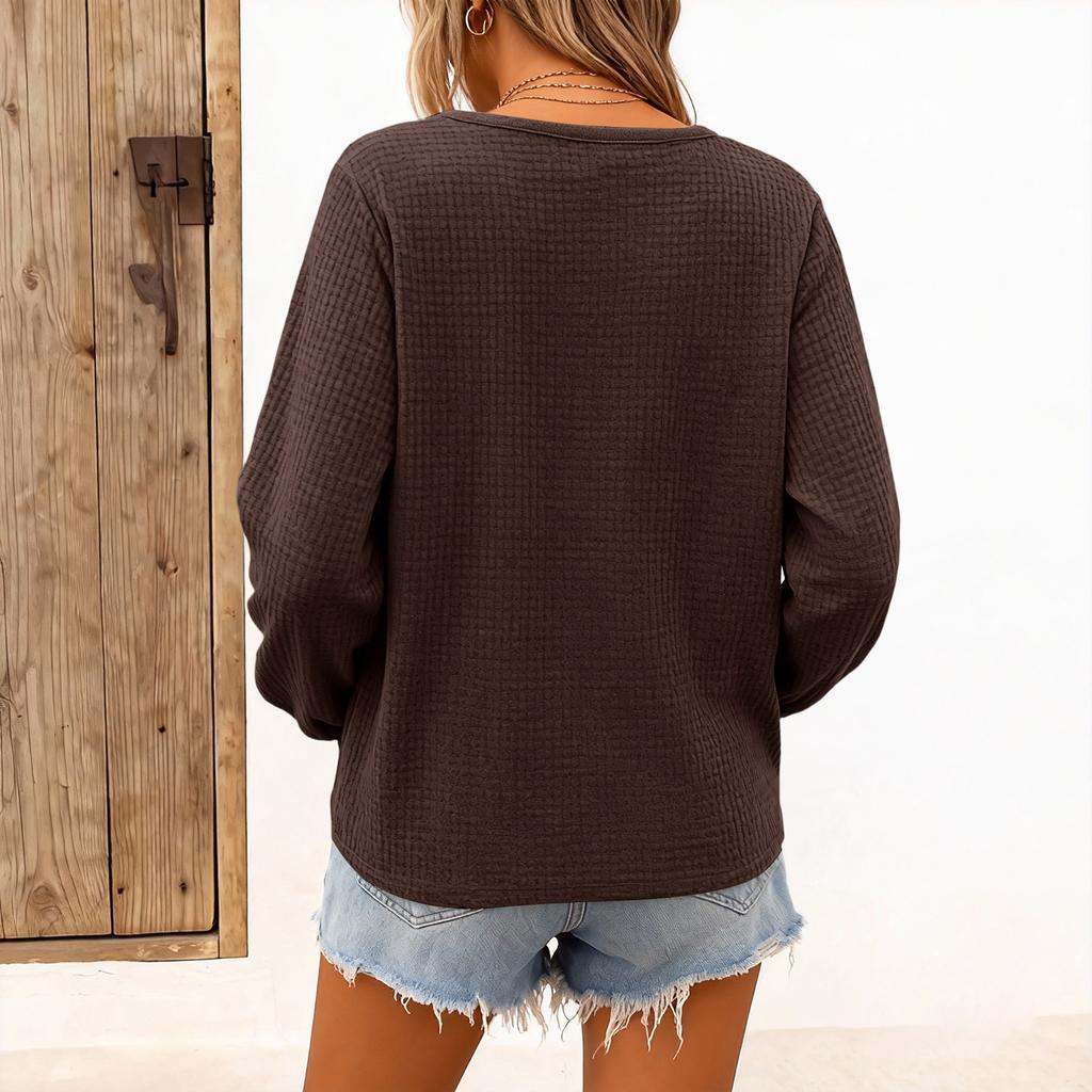 Women's Casual V,neck Long,sleeved Pullover Loose Color Top