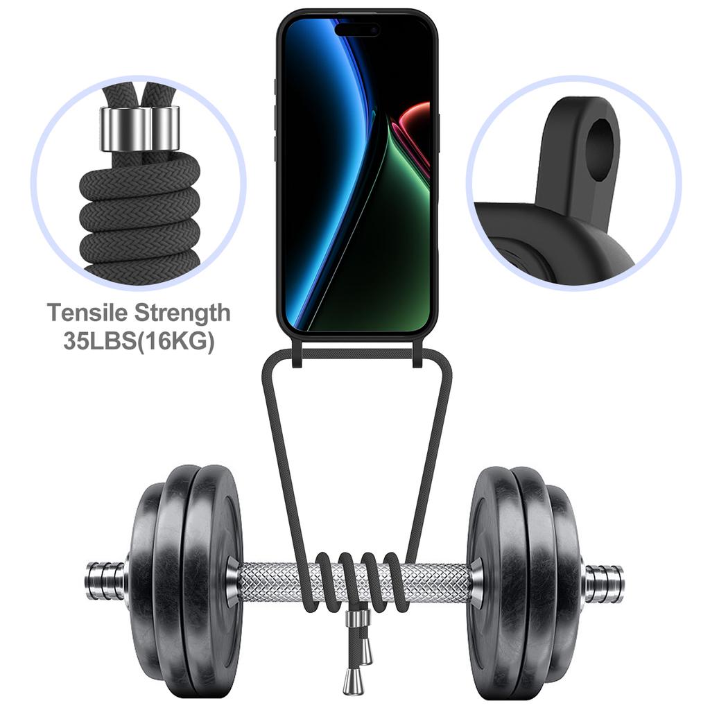 For iPhone 17 Case Liquid Silicone Card Holder Back Phone Cover with Lanyard