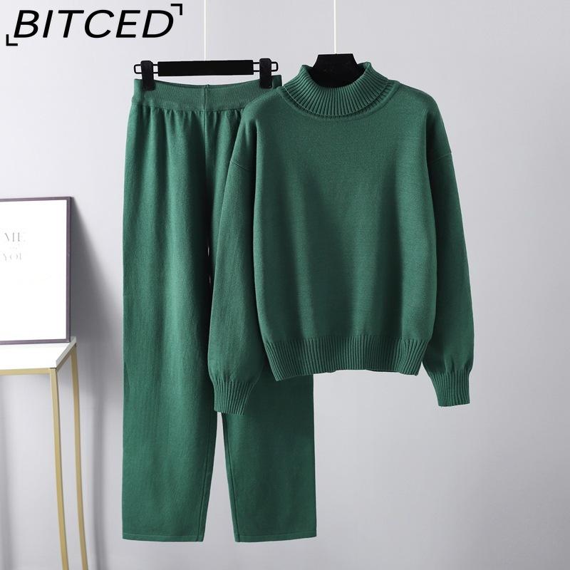 BITCED Fashionable High-neck Suit for Autumn and Winter In Solid Colors Is Versatile and Can Be Worn with A Two-piece Knitted Top and Casual Pants