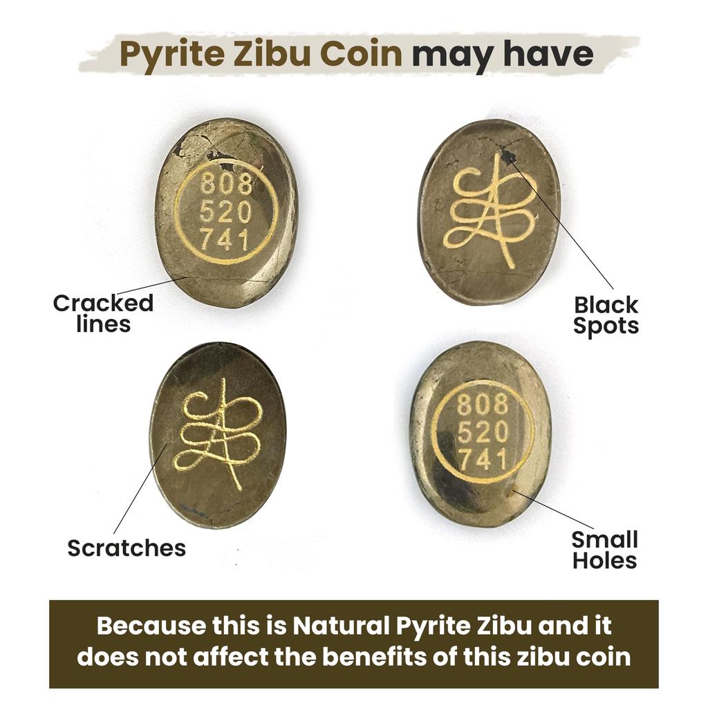Pyrite Zibu Coin - Pyrite Stone Original Crystal Stones Pre-Energized Zibu Coin for Money Good Luck Positivity and Prosperity - 808 520 741 Stone