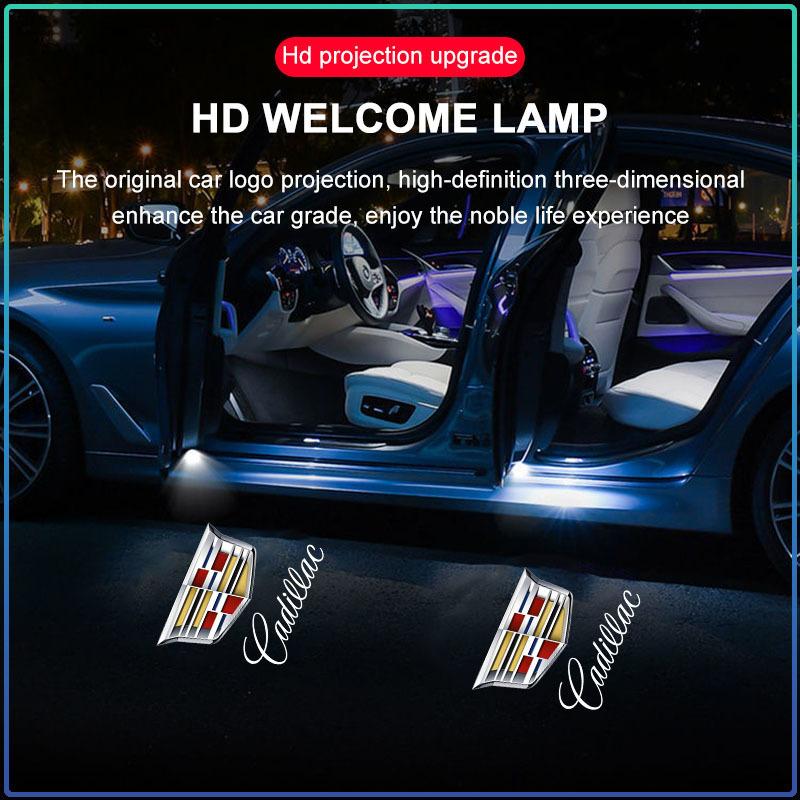 2 peças Acessórios para Carro Luz de Boas-vindas LED HD Lâmpadas Projetoras de Porta de Carro Para Cadillac Escalade Tiburon Deville Seville XT5 XTS CTS BLS SLS DTS SRX