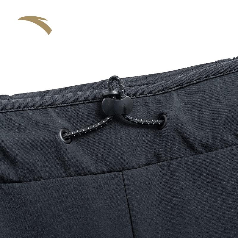 Anta Solid Color Logo Print Elastic Waist Straight Loose Shorts Summer Men shorts Black 152230505