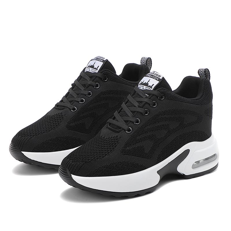 

Женские кроссовки Повседневная спортивная обувь для женщин Дышащие вязаные кроссовки для ходьбы Удобные кроссовки с воздушной подушкой Обувь на скрытом каблуке 42 чёрный