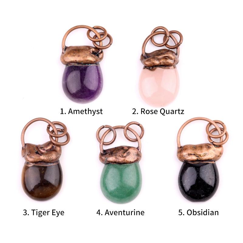 Retro Red Copper Bag Shaped Natural Healing Rose Quartz Stone Pendant for Women Men Jewelry Making
