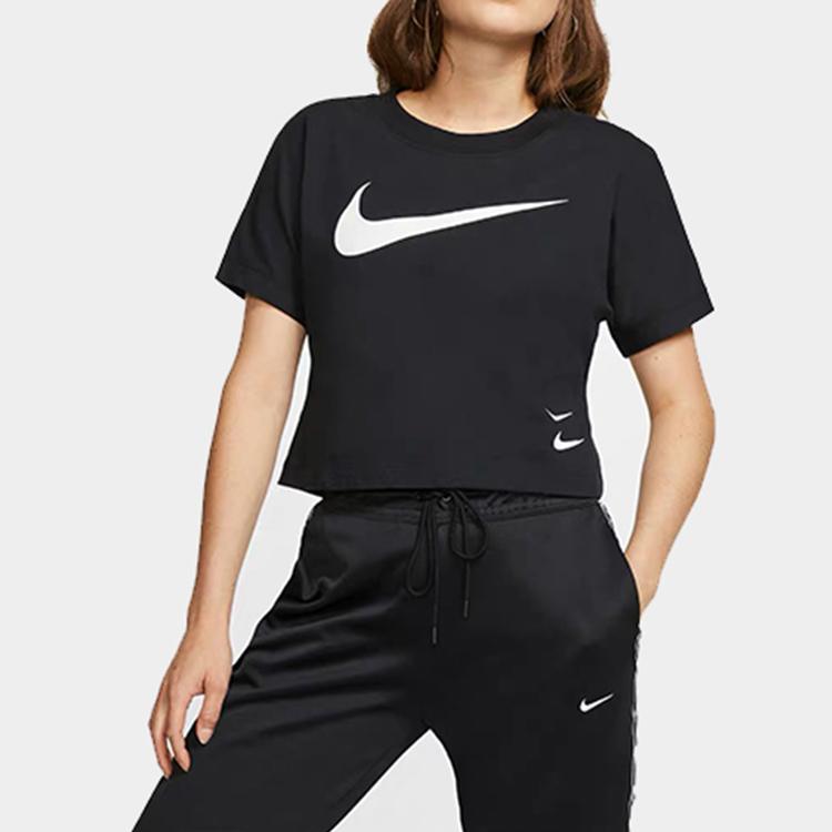 Nike Sportswear Swoosh Logo Casual Crop T-Shirt Women Tops Black CJ3765-010