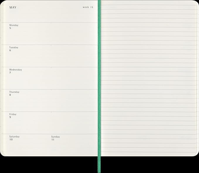 Moleskine Notebook 2025 January Start 12 Months Precious Weekly Diary Large Size Wide X 21cm Soft Cover Manber Green DSPRETK5712WN3BY25 (13cm Long)