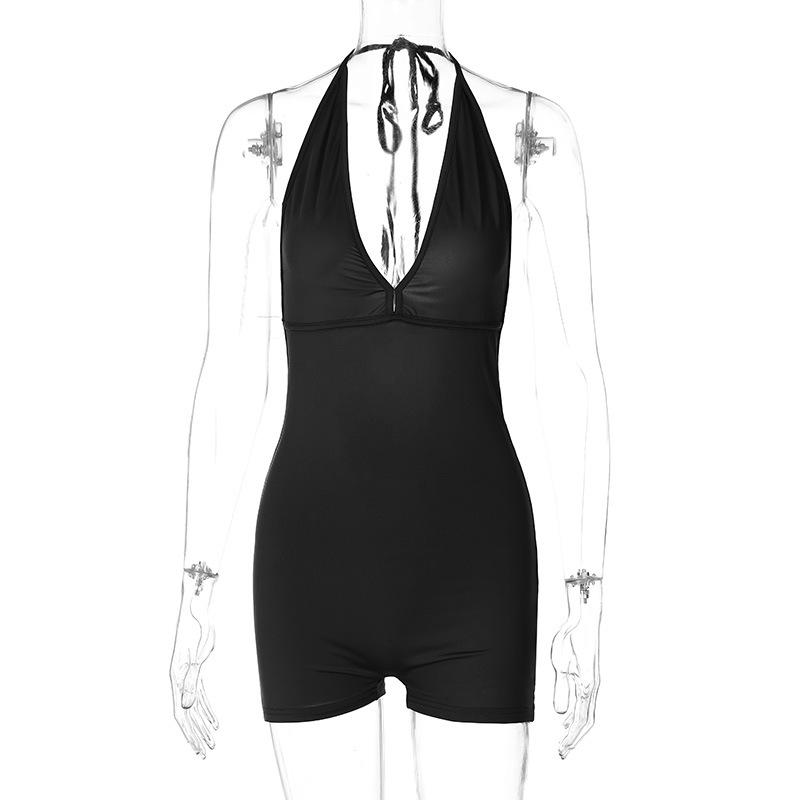 

GMXIA Женская Мода Повседневный Однотонный Принт Летний Весенний Без рукавов Брюки на подтяжках Комбинезоны и Ромперы L чёрный