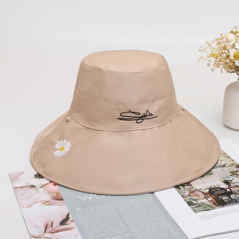 Sun Visor Embroidery Big Brim Fisherman's Hat Polyester Cotton Double-sided Daisy Sunscreen Female