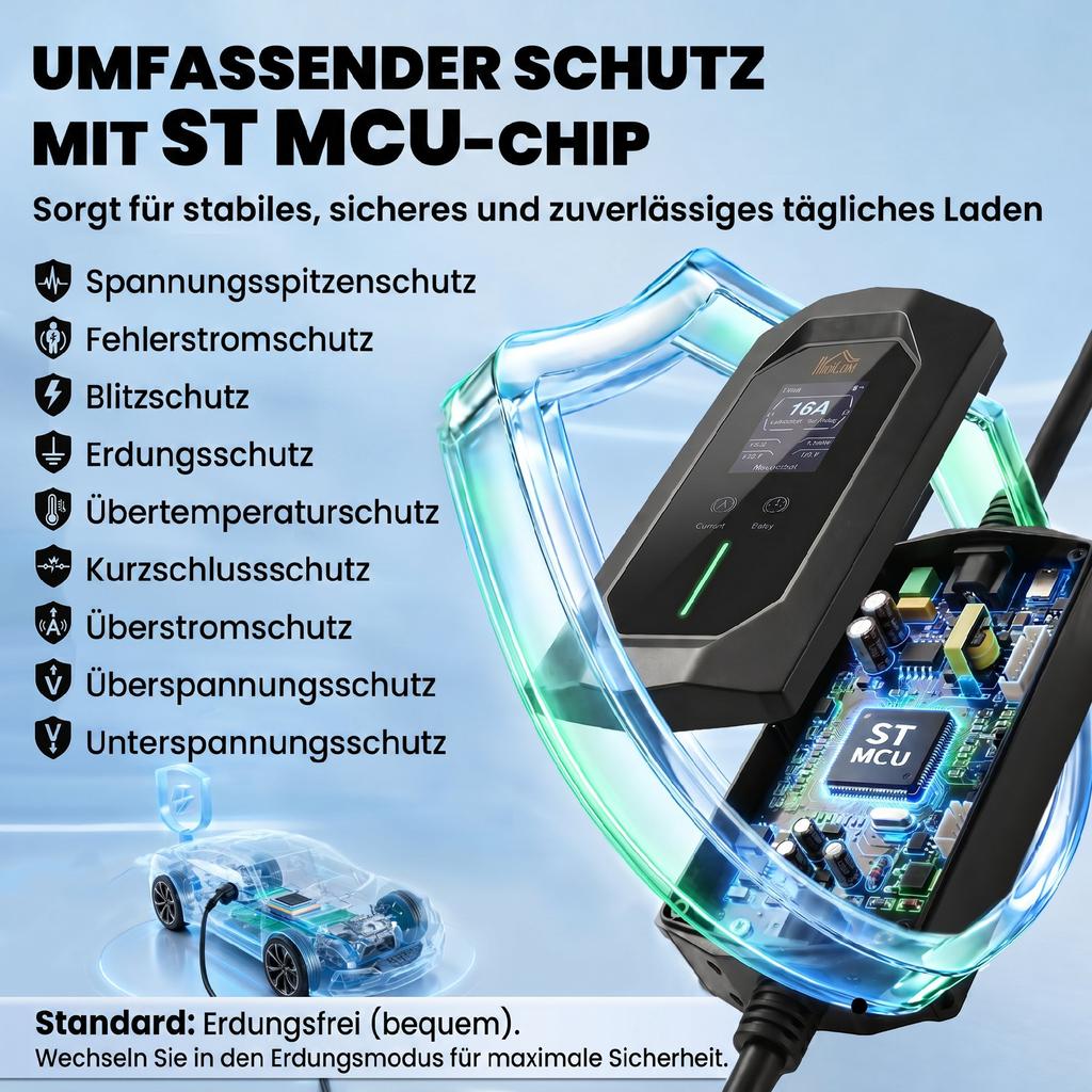Mobile Wallbox 11kW 8m Typ 2 CEE 6–16A auf Typ 2 IP65 für EV PHEV