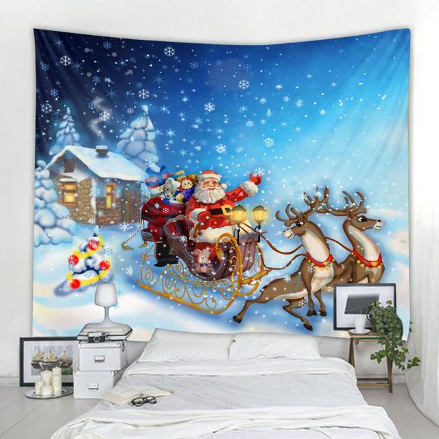 Рождественский гобелен для дома, настенный полиэстер, снежная сцена, Рождественская елка, Санта-Клаус, лось, фон, ткань, украшение для дома, подарок 90x75cm