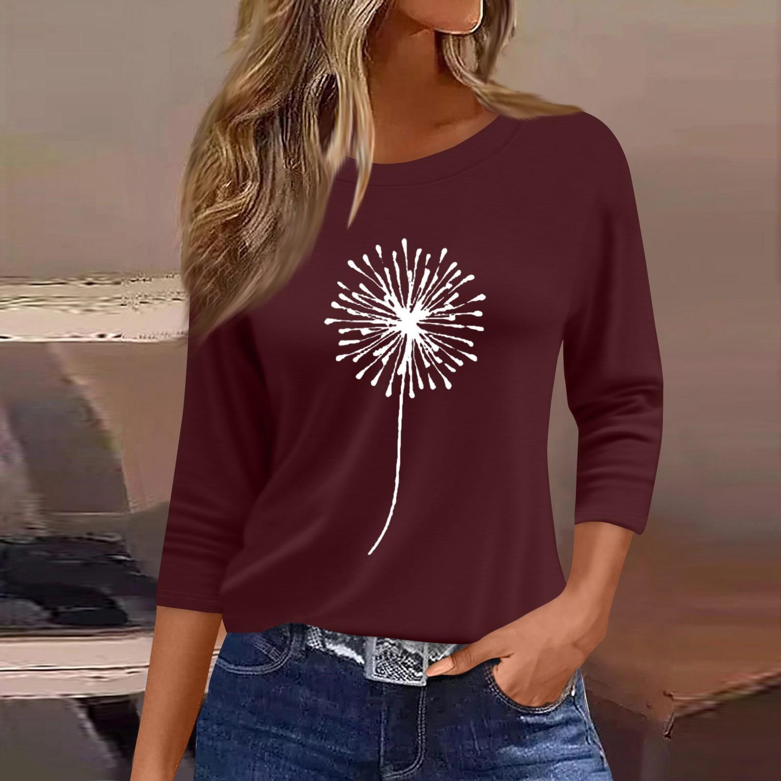 

Женская модная повседневная свободная футболка с круглым вырезом и рукавами 3/4 с принтом, женский топ M