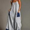 Women's Striped Spaghetti Strap Maxi Dress Summer Vacation Sleeveless Tie Waist Long Dress