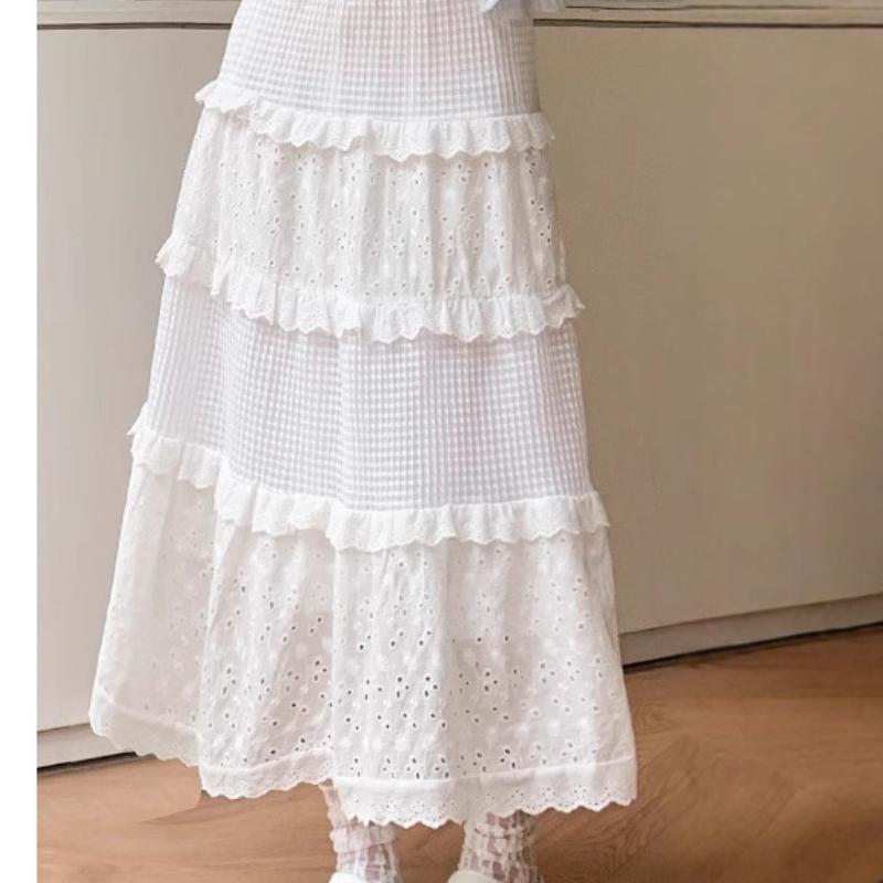 White Skirt for Women In Spring and Autumn New High-waisted Slim A-line Mid-length Puffy Skirt for Small Cake Skirt