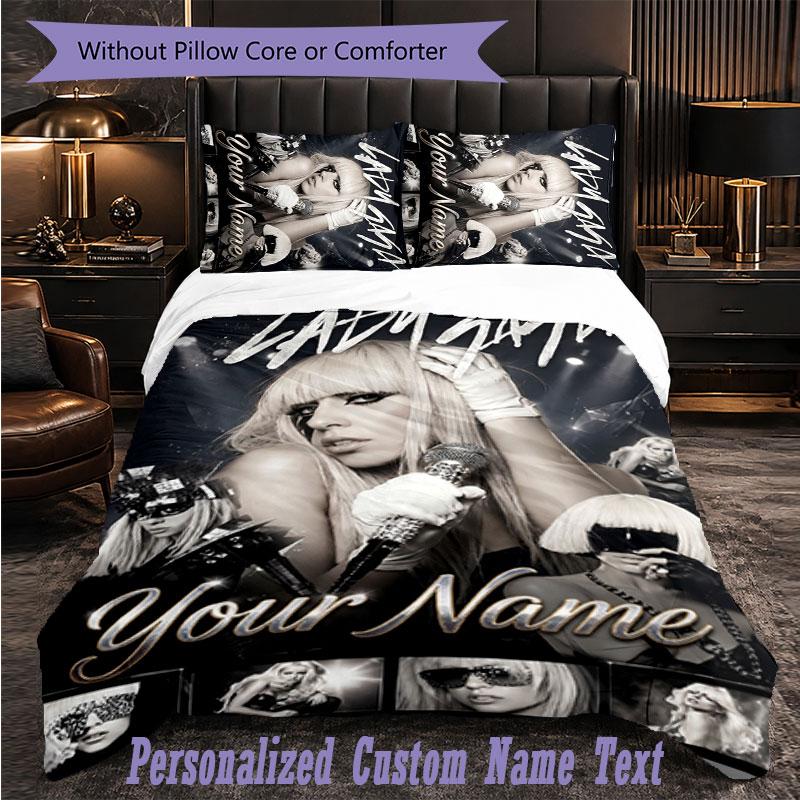 Personalized 3Pcs Bedding SetLady Gaga Custom Text Duvet Cover Pillowcase Set Bedroom Gift