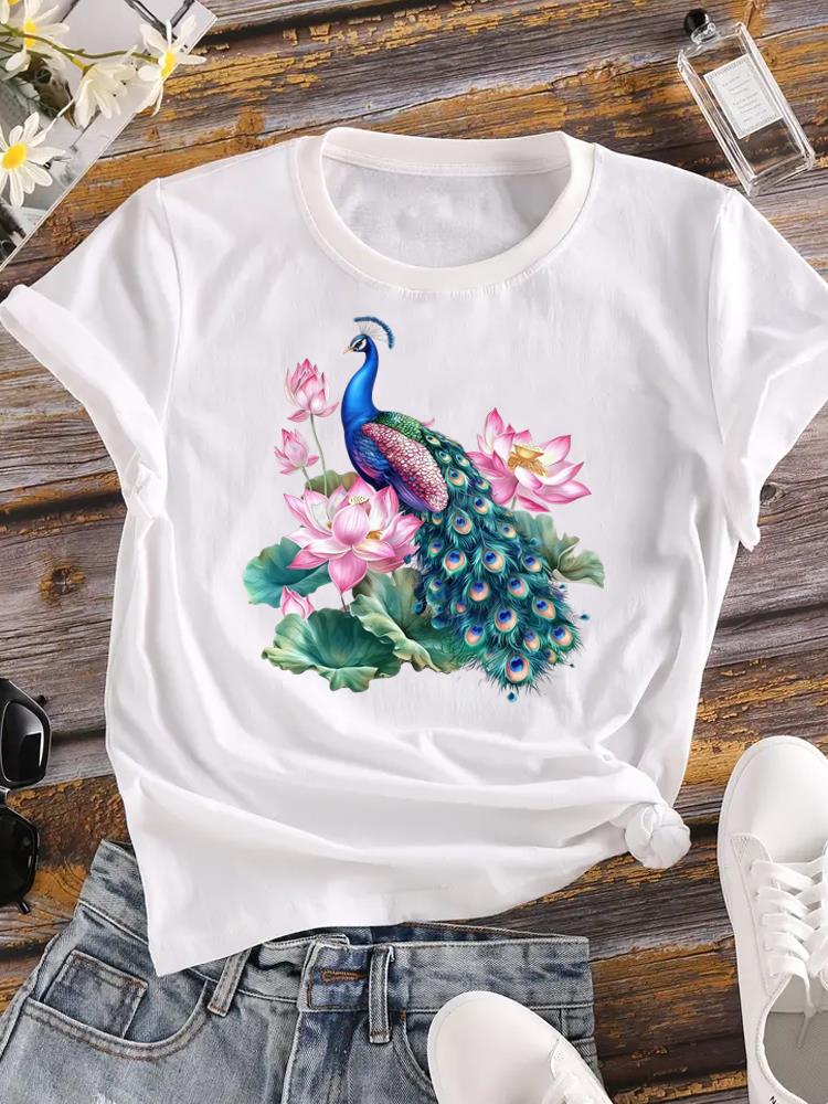 (Asian Size) Lady Female Top Printed Women Flower Sweet Trend 90s Casual T Shirt Fashion Graphic Short Sleeve T-shirts Tee Clothing