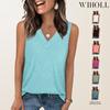 Summer European Style Women V-Neck Casual Loose Fit Solid Color Tank Sleeveless